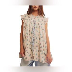 NWT Free People Sz S Sundown Floral Print Tunic Dress Cotton Tiered Babydoll